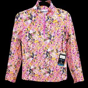 IBKUL Shirt Womens XS Marissa Hot Pink Orange Peel Golf 1/4 Zip MSRP $101 NEW‎